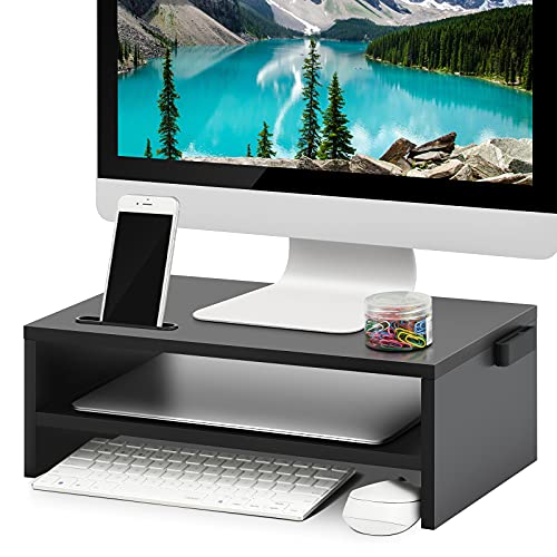 Marbrasse Monitor Stand Riser, 16.5 Inch 2 Tier Computer Printer Shelf Stand for Laptop Computer Screen Storage, Desktop Stand with Phone Holder and Cable Management Black - color: Black