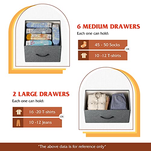 WLIVE 8 Drawer Dresser for Bedroom, Fabric Dresser with Large Storage Drawer Unit for Entryway, Chest of Drawers for Living Room, Dark Grey - color: Dark Grey, style: Large 8 Drawers