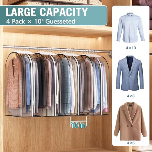Liuoud Clear Garment Bag for Hanging Clothes 10” Gusseted, 32” Suit Bags for Open Closet Storage Plastic Clothes Cover for Coat, Dress, Shirts, Fur, Jacket, Wardrobe Protectors, 4 Pack - color: Clear, size: 32 inch