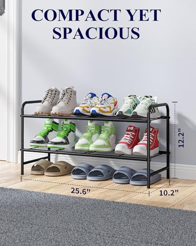 Kitsure Shoe Rack - Stainless Steel Shoe Organizer, Sturdy Shoe Rack for Closet and Front Door Entrance, Free Standing Shoe Shelf, Closet Organizers and Storage, 25.6" Wide - 2 Tier, Black - color: Black, size: 25.6" Wide - 2 Tier