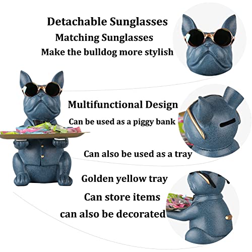 Modern Resin Blue Bulldog Statue Piggy Bank Key Holder Candy Jewelry Earrings Tray for Home Decor Modern Art Dining Table Decor Office - color: Blue