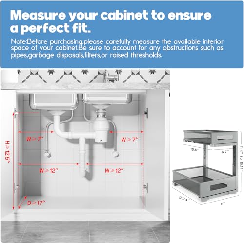 2-Pack Under Sink Storage Organizer, Large 2-Tier Elegant Mesh Pull Out Shelf for Kitchen and Bathroom Cabinet Organization, L-Shaped and Adjustable Height Design-Gun Gray - color: Gun Gray, size: 2 Pack-15.74"Dx11.4"-16.14"H
