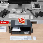 Printer Stand,Desktop Printer Stand with 2-Tier Storage Shelves for Home Office，Desk Organizer with Drawer and 2 Pen Holders for Fax Machine Scanner Files