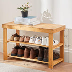 Pipishell 3 Tier Bamboo Shoe Rack Bench - Sturdy Shoe Organizer Holds up to 300lbs for Entryway, Bedroom, Living Room, Balcony - color: Bamboo