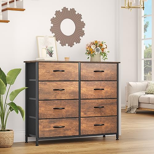 YITAHOME 8 Drawers Fabric Dresser, Furniture Storage Tower Cabinet, Organizer for Living Room, Hallway, Closet, Sturdy Steel Frame, Wooden Top, Easy-to-Pull Fabric Bins - color: A - Earthy Brown, style: 8-Drawer