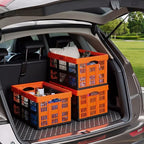 VEVOR Plastic Collapsible Storage Bins, 45L 6 Packs, Stackable Folding Storage Crates with Handles, Holds 33 lbs Per Bin, Foldable Heavy Duty Containers, Space-Saving Baskets, for Home Organizing - size: 45L-Orange-6PC