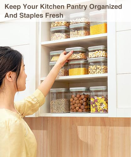 Melovom Large Pop Airtight Food Storage Containers Set with Lids, 4.2Qt Food Containers with Scoop, Kitchen Pantry Organization and Storage, BPA Free Stackable Cereal Container - color: gray, 4.2Qt
