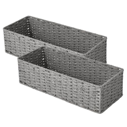 StorageWorks Round Paper Rope Toilet Tank Topper Basket, Wicker Basket for Bathroom, Gray, 2-Pack - color: Gray, size: 15 ¾"L x 6 ½"W x 4 ¼"H