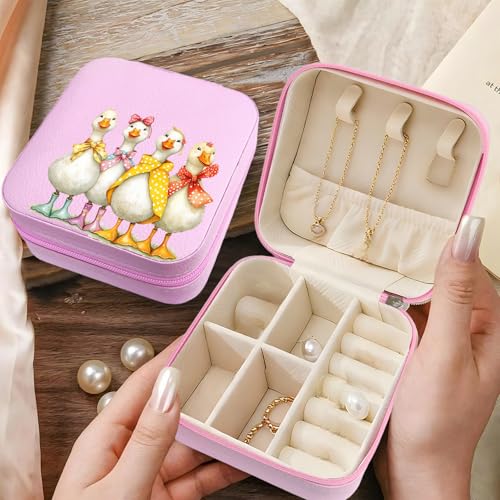 Duck Pattern Portable Print Jewelry Box, 1pcs Pink Compact Jewelry Box Travel Jewelry Case Travel Case Organizer Bag Storage Box Jewelry Holder For Necklace Earrings Rings Bracelet Y11 - color: Duck 2