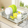 Urackify Extendable Dish Drying Rack, Dual Part Dish Drainers with Non-Scratch and Movable Cutlery Drainer and Drainage Spout, Adjustable Dish Rack for Kitchen, Gray & White - color: Soft Celery Green