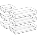 SMARTAKE 6 PCS Clear Plastic Drawer Organizers Set, Large Size Non-Slip Desk Drawer Organizer, 2-Size Versatile Bathroom and Vanity Drawer Organizer Trays for Makeup, Bedroom, Office, Kitchen Utensils - style: 3 Pcs12" x 6" x 2" + 3 Pcs 6" x 6" x 2"