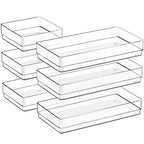 SMARTAKE 6 PCS Clear Plastic Drawer Organizers Set, Large Size Non-Slip Desk Drawer Organizer, 2-Size Versatile Bathroom and Vanity Drawer Organizer Trays for Makeup, Bedroom, Office, Kitchen Utensils - style: 3 Pcs12" x 6" x 2" + 3 Pcs 6" x 6" x 2"