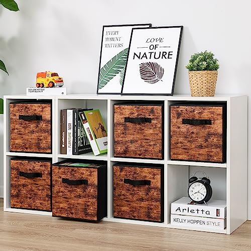 Stero Fabric Storage Cubes, 6 Pack Foldable Storage Bins with Handle, 11 Inch Box for Shelves, Closet, Organizer, Rustic Brown and Black - color: Rustic Brown and Black, size: 11"-6 Pack