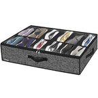 Onlyeasy Under Bed Shoe Storage Organizer with Sturdy Handles and Clear Window 1 Pack Fits 12 Pairs, Premium Foldable Underbed Shoes Container Box for Closet, Linen-like Black, MXAUBSB1P - color: Linen-like Black 1 Shoes (12 Cells)