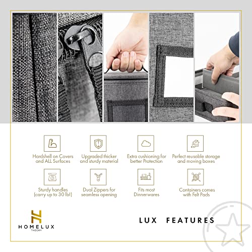HOMELUX THEORY Hard Shell China Storage Containers for Dishes, 2pcs 10"x8" Plate Storage, Square Storage Containers with Lid, Heavy Duty Fine China Dish and Dinnerware Storage with 30 Felt Pads - color: Dark Gray, size: 12. Plate Storage 10" (Cube 2pc)