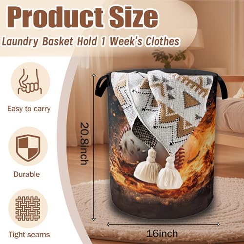 Sport Baseball Ball In Fire Laundry Hamper, Collapsible Laundry Baskets Waterproof Oxford Cloth With Handles,Clothes Storage Bucket Toy Organizer For Bathroom/Nursery/Bedroom 16" x 20.8" - color: Sport Baseball Ball In Fire