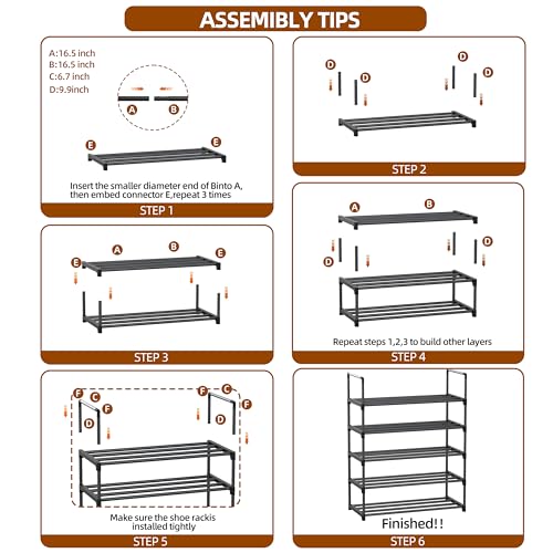 Shoe Rack - 5-Tier Shoe Organizer, Sturdy Shoe Storage Shelf, Perfect for Front Door Entrance, Closet & Entryway, Easy to Assemble, DIY Layering Options (L - 5 Tier) - size: 5 Tiers