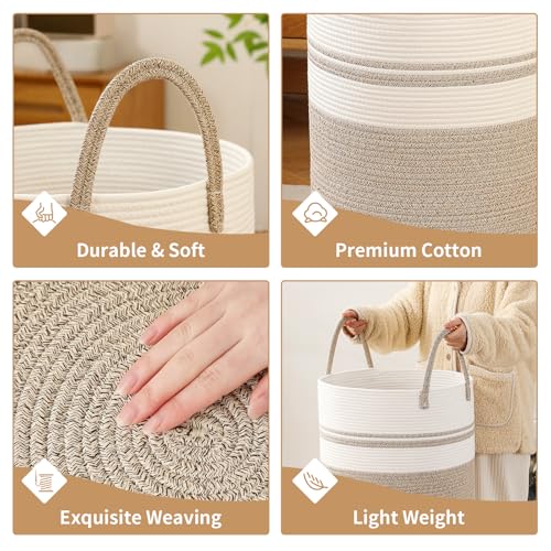 Laundry Basket Hamper Tall Rope Storage Woven for Blanket toys Dirty Clothes in Living Room Bathroom Bedroom (Brown&White, 100L/26.4Gal) - color: Brown&White, size: 100L/26.4Gal