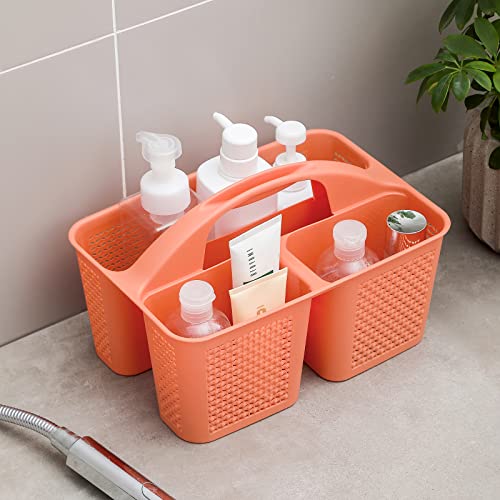 UUJOLY Plastic Portable Shower Caddy Bucket, Cleaning Shower Basket with Handle Compartments Storage Organizer for Bathroom Kitchen College Dorm Sink, Orange - color: Orange