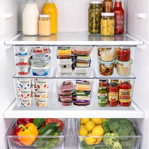Sorbus Clear Storage Bins with Lids, 8 Pack Large Organization Bins with Handles – Clear Stackable Storage Containers for Storage, Pantry, Fridge, Cabinet, Closet & Kitchen Organization – BPA-Free - color: 8 Pack, size: Large, style: With Lid