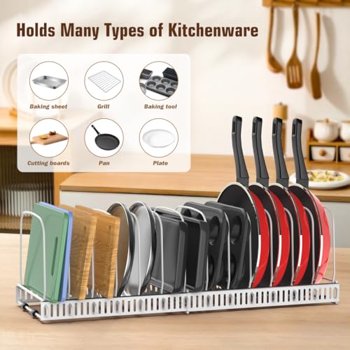 Housolution Cutting Board Organizer Rack, Expandable Baking Tray and Cookie Sheet Organizer with 14 Adjustable Dividers, Bakeware Muffin Tin Cupcake Pan Storage Organizer for Cabinet, White - color: White, size: 14 Dividers