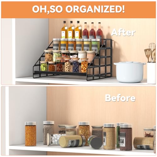 Bunoxea Spice Rack 4 Tier Kitchen Cabinet Organizer,Countertop Spice Rack,Tier Depth Adjustable Cabinet Shelf,Step Spice Organization Easy Visibility,Holds Seasoning and Condiments - size: 1 Pack