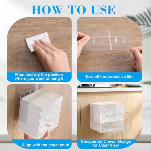 2-pack Wall-mounted Dishwasher Pod Container with Lid, White 3 Compartment Dishwasher Pod Holder for Kitchen & Laundry Room Organization, Space-saving Acrylic Dispenser Box
