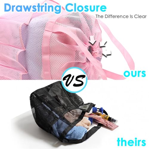 Fammart Mesh Shower Caddy Portable with Drawstring, Dorm Room Essentials for College Girls Guys, 8-Pocket Extra Large Shower Bag Basket Tote for Camping Beach Gym Travel Toiletry Bathroom - color: Extra Large, Drawstring Closure - Pink