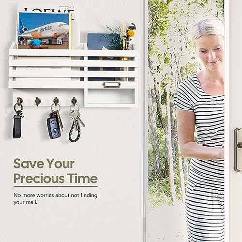 FifthQuarter Key Holder for Wall: Easy Mounted Key Rack and Mail Organizer with Store Shelf and Four Sturdy Keys Hooks Decor in Kitchen|Farmhouse|Entryway|Mudroom (White) - color: C-White