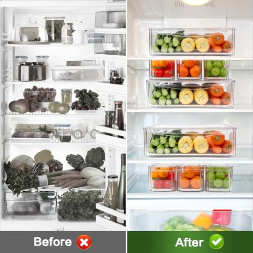 ZIJUND 4 Pack Fridge Organizer, Stackable Refrigerator Organizer Bins with Lids, BPA-Free Fridge Organizers and Storage Containers for Fruit, Vegetable, Food, Drinks, Cereals, Clear - size: 4 Bins（Have a XXXL size bin）