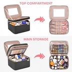 HXLGMD Large Makeup Bag with Mirror Double Layer Travel Make Up Organizer Case, Large Capacity Coemetic Bag with Brush Slot Divider - color: Black