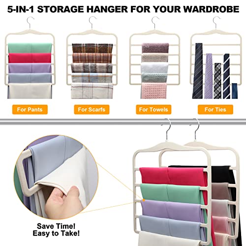 Closet Organizers and Storage,3 Pack Velvet Pants-Hangers-Space-Saving,Non Silp 5 Tier Scarf Jeans Closet Organizer,Dorm Room Essentials for College Students Girls Boys Guys,Organization and Storage - color: Ivory White