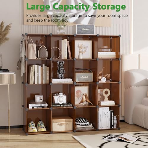 C&AHOME 16-Cube Storage Organizer, Plastic Shelves Units, DIY Closet Organizer, Modular Shelves Ideal for Home, Bedroom, 48.4" L 12.4" W 48.4" H Brown UPCS16C - color: Brown
