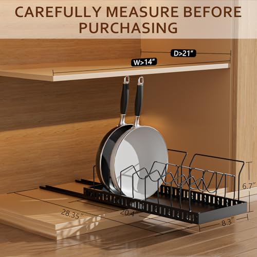 Pots and Pans Organizer Under Cabinet, Pull-out Pots and Pans Organizer, Under Cabinet Pot Lid Holder, Sliding type Pots and Pans Storage with 10 Adjustable Dividers & Handle Bracket - Black - color: Black, size: 10 Dividers-1 Pack