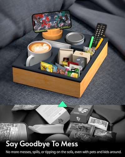 Couch Cup Holder Tray - Couch Organizer Caddy, Silicone Beach Caddy with Cup Holder, Sofa and Bed Drink Holder and Couch Tray Table for Snacks Beverage Remote (Black) - color: Black