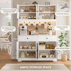 HIFIT 71" LED Kitchen Pantry Cabinet with Power Outlet, Large Kitchen Hutch Storage Cabinet with Arched Door & Shelves & 2 Drawers, Tall Modern Coffee Bar with Hutch for Home Dining Living Room, White - color: White