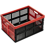 Eslite 34L Large Plastic Folding Storage Crates,Collapsible Crates for Storage,Pack of 3 (Black+Red) - color: Black+Red