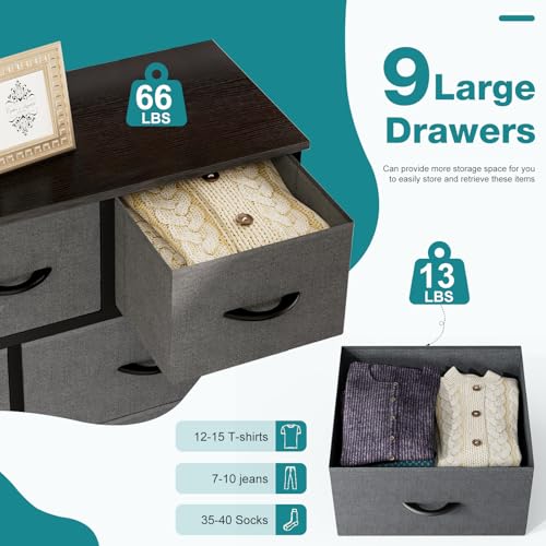 OLIXIS 9 Drawers Storage Organizers Units, Closet Organizers and Storage for Clothes, Fabric Storage Drawer for Living Room, Chest of Dresser in 39.4" D x 11.8" W x 39.9" H, Grey - color: Grey, size: 39.4"D x 11.8"W x 39.9"H (9 Drawers)