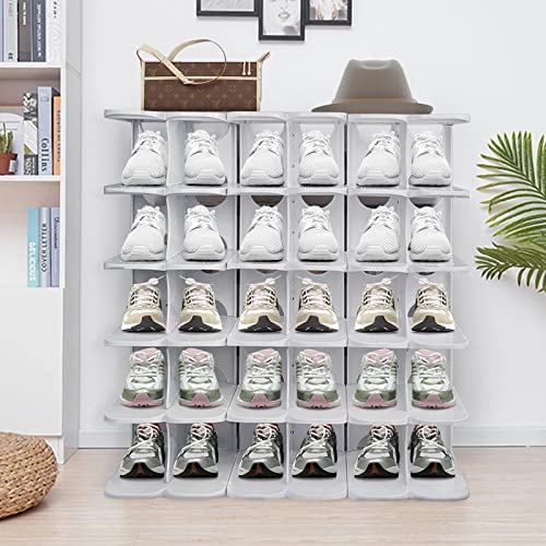 6-Tier Thickening Cubby Shoe Rack, Free Combination Shoe Organizer for Closet, Free Standing Shoe Tower, Stackable Space-Saving Adjustable Shoe Storage Shelf, Grey - color: Grey