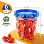 Freezer Storage Containers, [6 Pack-24 Oz] Airtight Plastic Food Storage Containers with Twist Top Lids, Soup, Meal Prep Containers | BPA Free | Stackable | Leakproof | Microwave/Dishwasher Safe