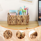 BTSKY Handwoven Remote Control Holder for Table, Natural Water Hyacinth Remote Organizer Caddy Small Wicker Storage Basket, 2-Compartment Office Supplies Desk Organizer Rustic Makeup Brushes Holder - size: 2-Slot
