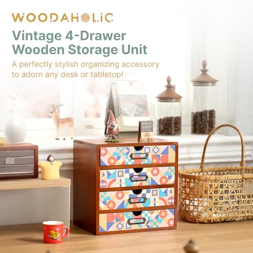 Add Color To Your Desk - MCM Geometric Wooden Desk Organizer - Desktop Storage with 4-Drawer - Wood Cabinet for Office Supplies, Craft Tools, & Home, Countertop, Tabletop Organization - color: MCM Bright Pastel