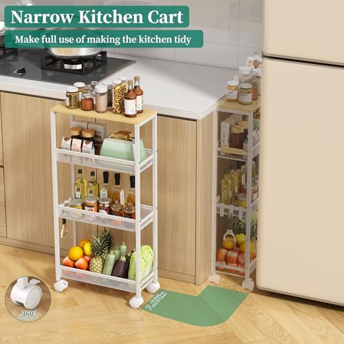 TIPGO Utility Slim Storage Cart, 4 Tier Rolling Cart with Wheels, Narrow Storage Cabinet for Bathroom, Laundry Shelves for Room Organization, Small Organizer for Kitchen, Office and Dorm (White) - color: White