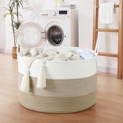 Extra Large Toy Basket, 20"x13" Kids Toy Storage for Playroom Classroom Nursery, Woven Rope Blanket Basket with Handles, Stuffed Animal Organizer & Dog Toys Basket, Gradient Brown - color: Gradient Brown - Wide