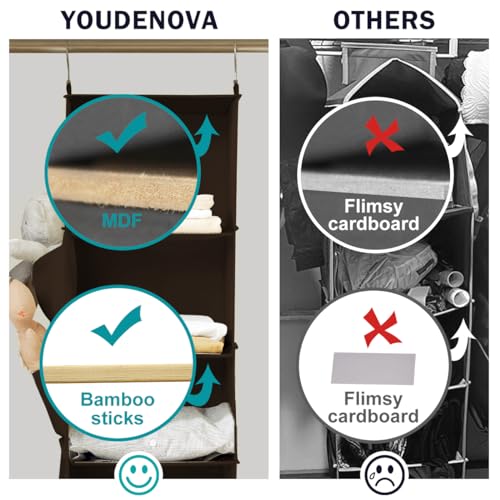 YOUDENOVA Hanging Closet Organizer, 6-Shelf Closet Hanging Storage Shelves, Brown - color: Brown