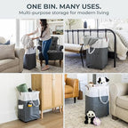 Laundry Basket with Wheels – Foldable, Space-Saving, Fabric Slim Laundry Hamper with Removable Bag and Side Pouches – Lightweight 75L Washing Basket for Clothes, Bedroom, Bathroom, Dorm
