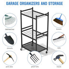DAOUTIME Garden Organizer With Wheels, Yard Tower Rack for Garage Storage, Up to 35 Long-Handled Tools, Sturdy Metal Steel Holder With 3 Hooks, Outdoor, Black - size: 3 Tier