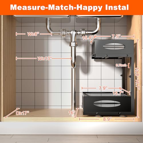 Under Sink Organizer, 2 Packs 2 Tier Under Sink Organizers and Storage, Slide Out Pull Out Cabinet Organizer Shelf, Metal Sliding Drawer for Kitchen Bathroom Pantry Cabinet Closet Organization Rack - color: Classic black