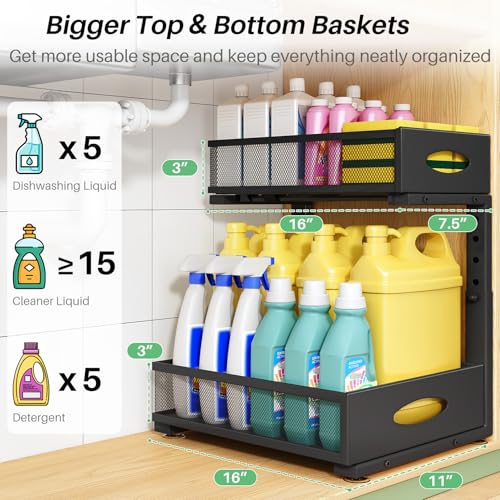 Under Sink Organizer, 2-Pack Pull Out Cabinet Organizer 2 Tier Metal Slide Out Storage Shelf Rack, L-Shaped Adjustable Height,Mesh Sliding Drawer for Kitchen, Bathroom, Laundry, Pantry, Black, XL - color: Black, size: 2-Pack (XL)