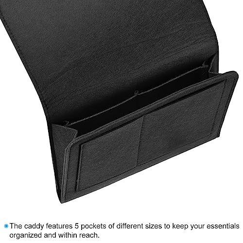 PATIKIL 11in Bedside Caddy, Bed Caddy Bedside Organizer Hanging 5 Pocket Soft Felt Bed Pockets Bedside Storage Organizer Remote Control Holder for Bedroom Phones Glasses, Black - color: Black, size: 10.6*8.6inch